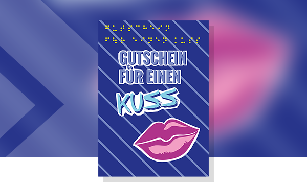 Cover von Flirtpostkarte mit Braille-Schrift - Motiv "Gutschein für einen Kuss"
